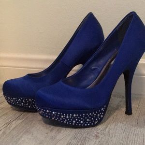 Royal blue jeweled pumps